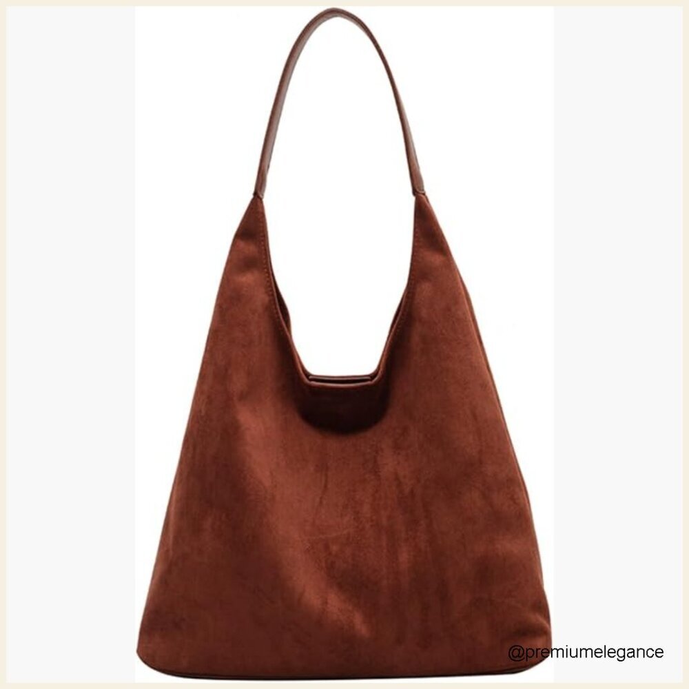 Faux Suede Hobo Shoulder Bag Slouchy Tote Work Everyday Purse - Picture 1 of 7